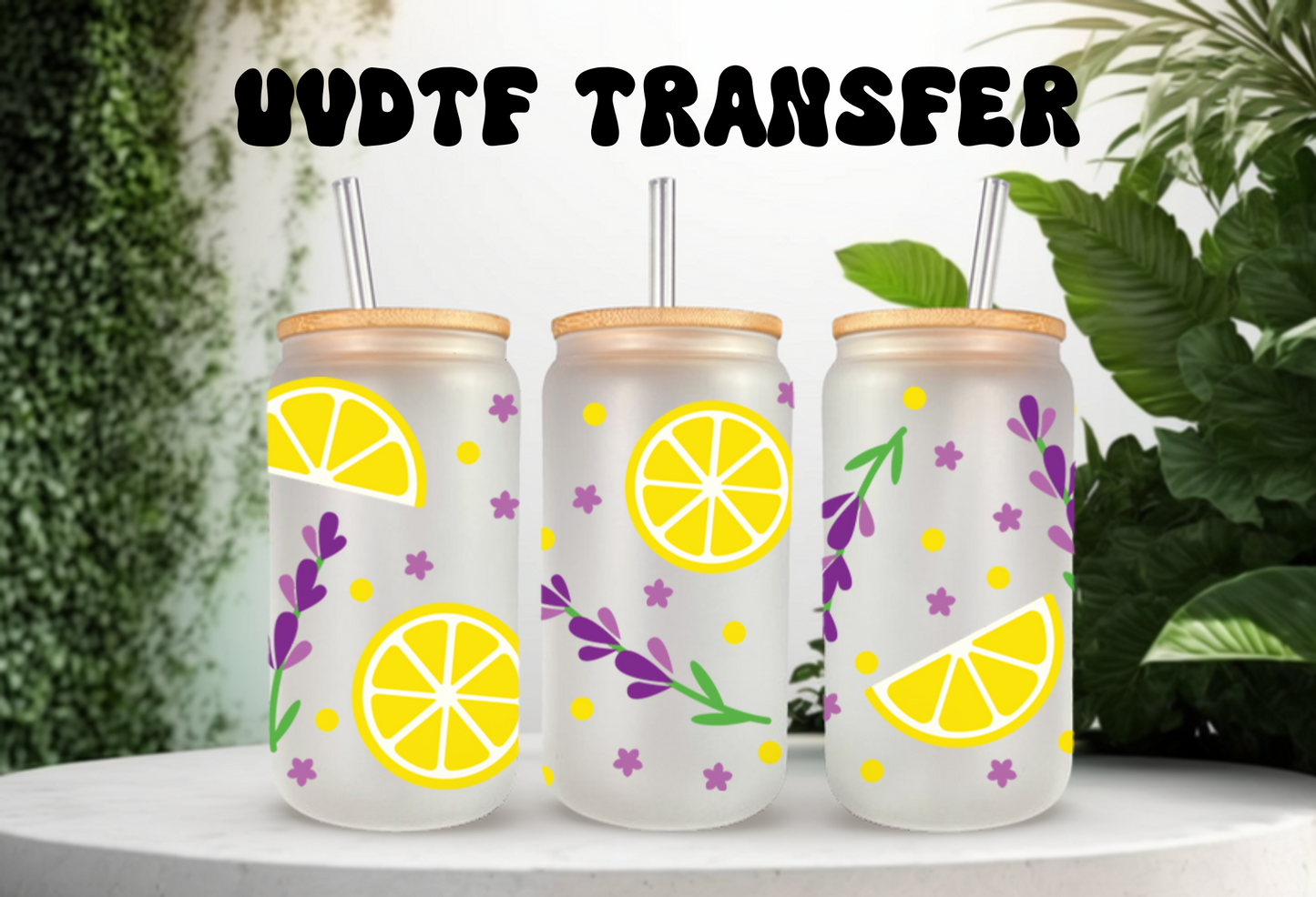 UVDTF Lemons or Lavender for 16oz Can Glass Mug Tumbler, Ready to Apply, Permanent Waterproof Adhesive
