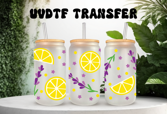 UVDTF Lemons or Lavender for 16oz Can Glass Mug Tumbler, Ready to Apply, Permanent Waterproof Adhesive