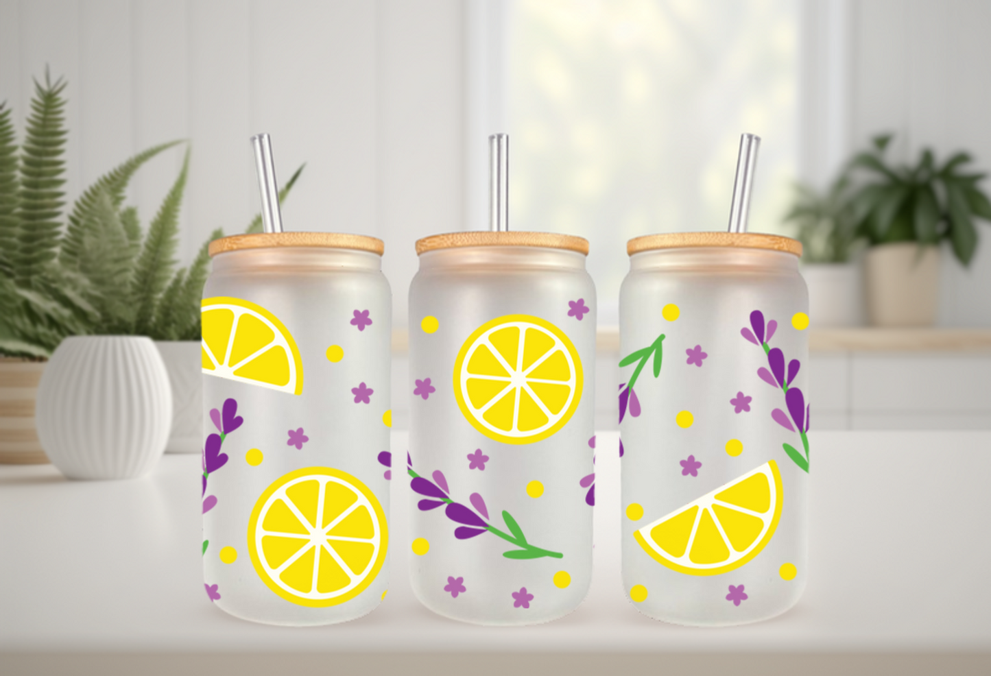 UVDTF Lemons or Lavender for 16oz Can Glass Mug Tumbler, Ready to Apply, Permanent Waterproof Adhesive