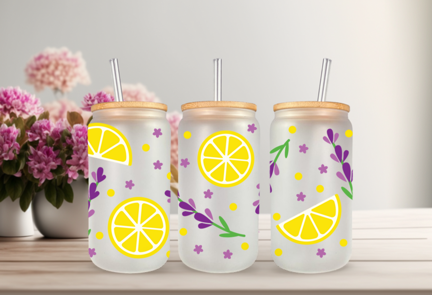 UVDTF Lemons or Lavender for 16oz Can Glass Mug Tumbler, Ready to Apply, Permanent Waterproof Adhesive