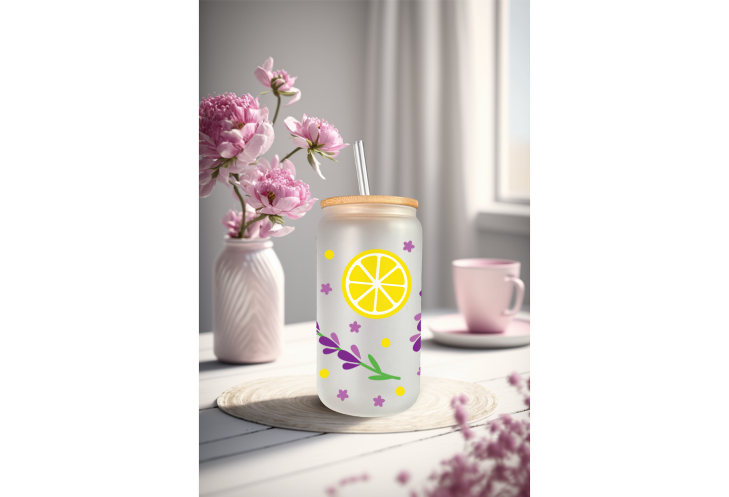 UVDTF Lemons or Lavender for 16oz Can Glass Mug Tumbler, Ready to Apply, Permanent Waterproof Adhesive