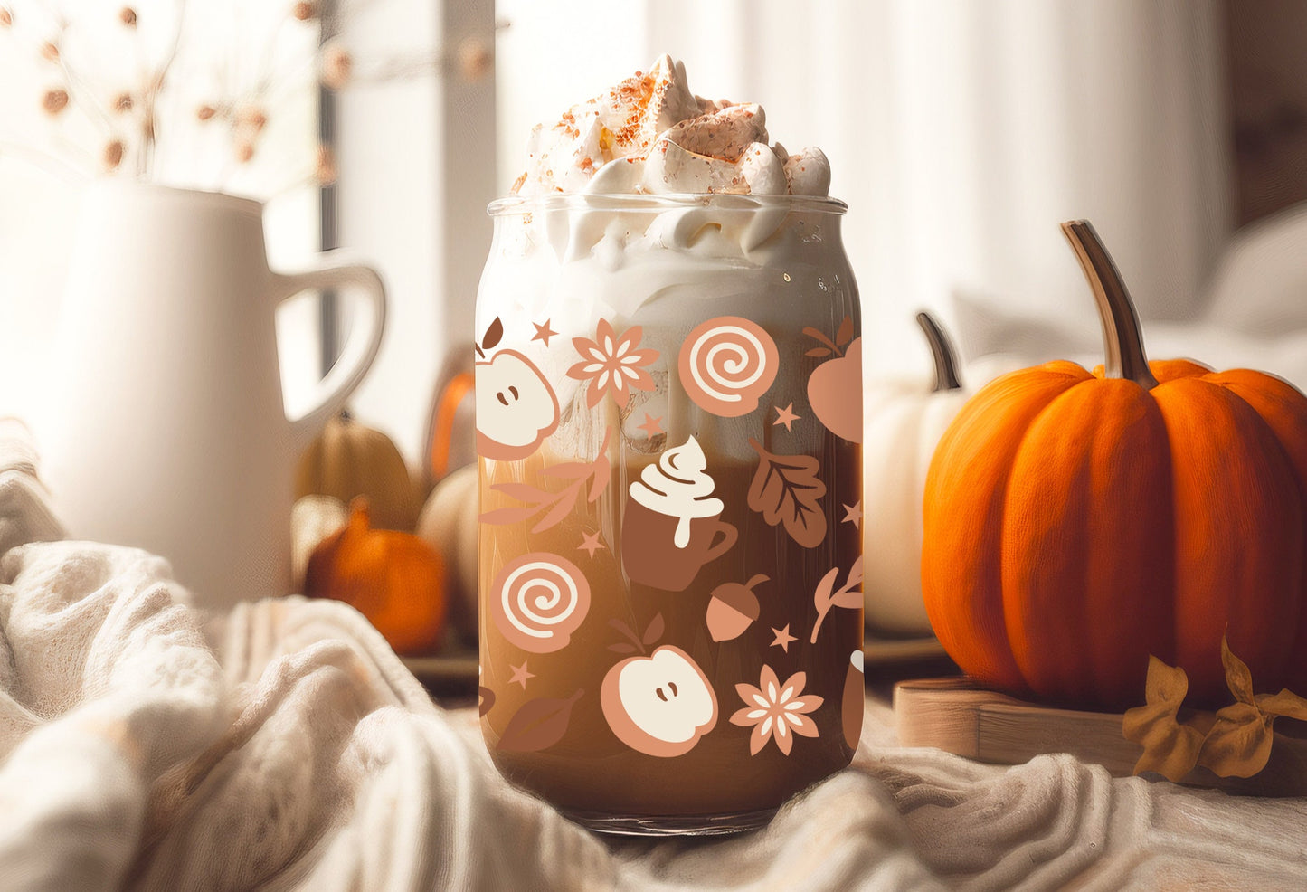 UVDTF Wrap Autumn Coffee Spice 16oz Can Glass, Mug, Tumbler, Ready to Apply, Permanent Waterproof Adhesive