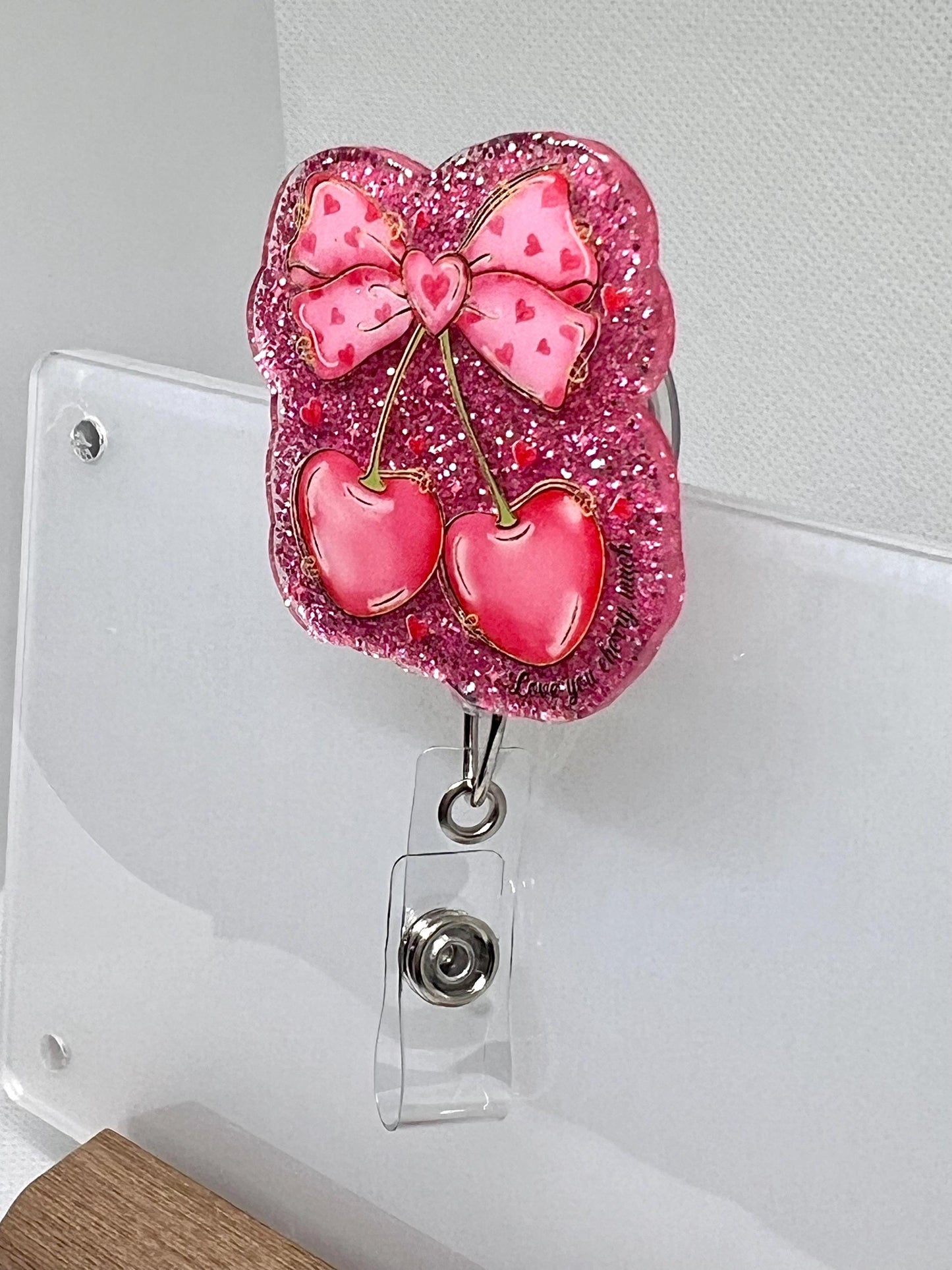 Badge Reel Valentine Bow Cherries, Love you Cherry Much Badge, Funny Sarcastic Badge Reel, Detachable Option, Graduation Gift
