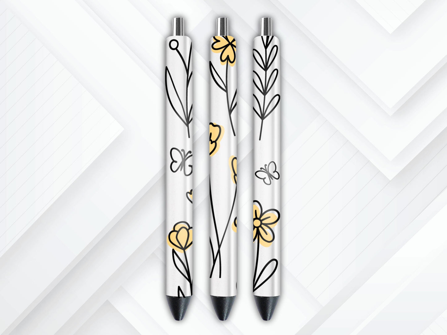 UVDTF Wrap Butterfly Wildflower Yellow for Pen, Metal Glitter Pens, Butterfly Wrap, Ink Joy, Permanent Adhesive Waterproof