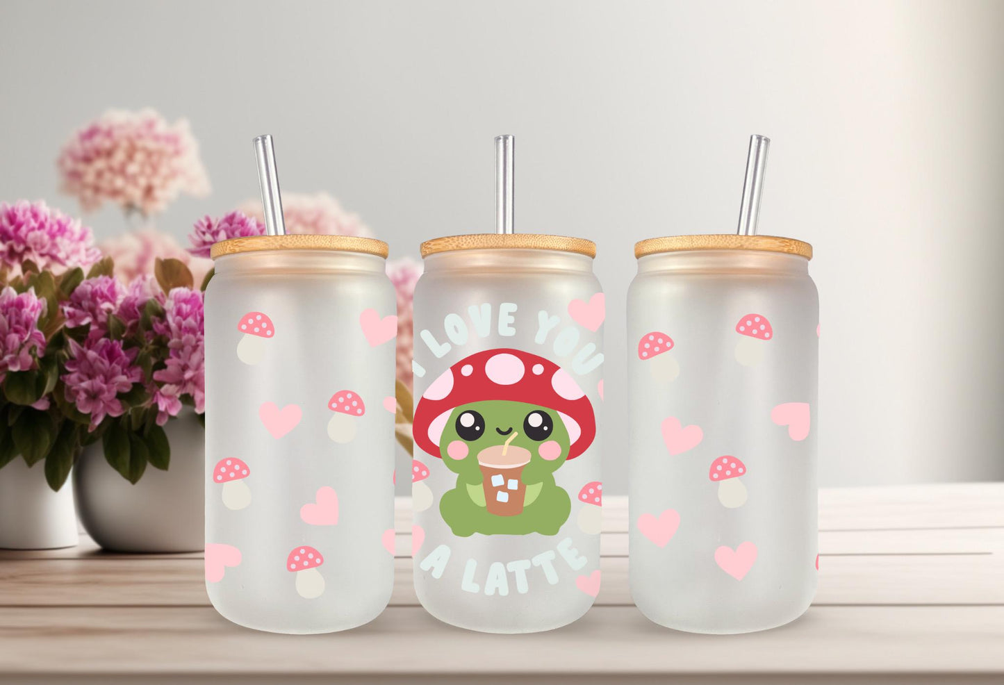 UVDTF Wrap Mushroom Frog Love You A Latte, 16 oz Can Glass Mug Tumbler, Mushroom  Wrap, Ready to Apply, Permanent Waterproof Adhesive