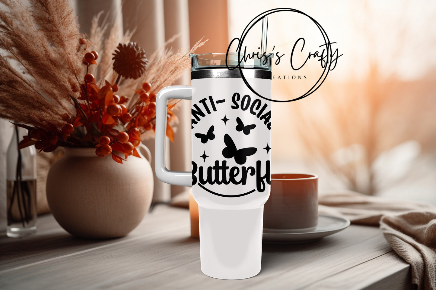 UVDTF Decal Anti Social Butterfly 16oz Can Glass Mug Tumbler, Ready to apply, Permanent Adhesive Waterproof