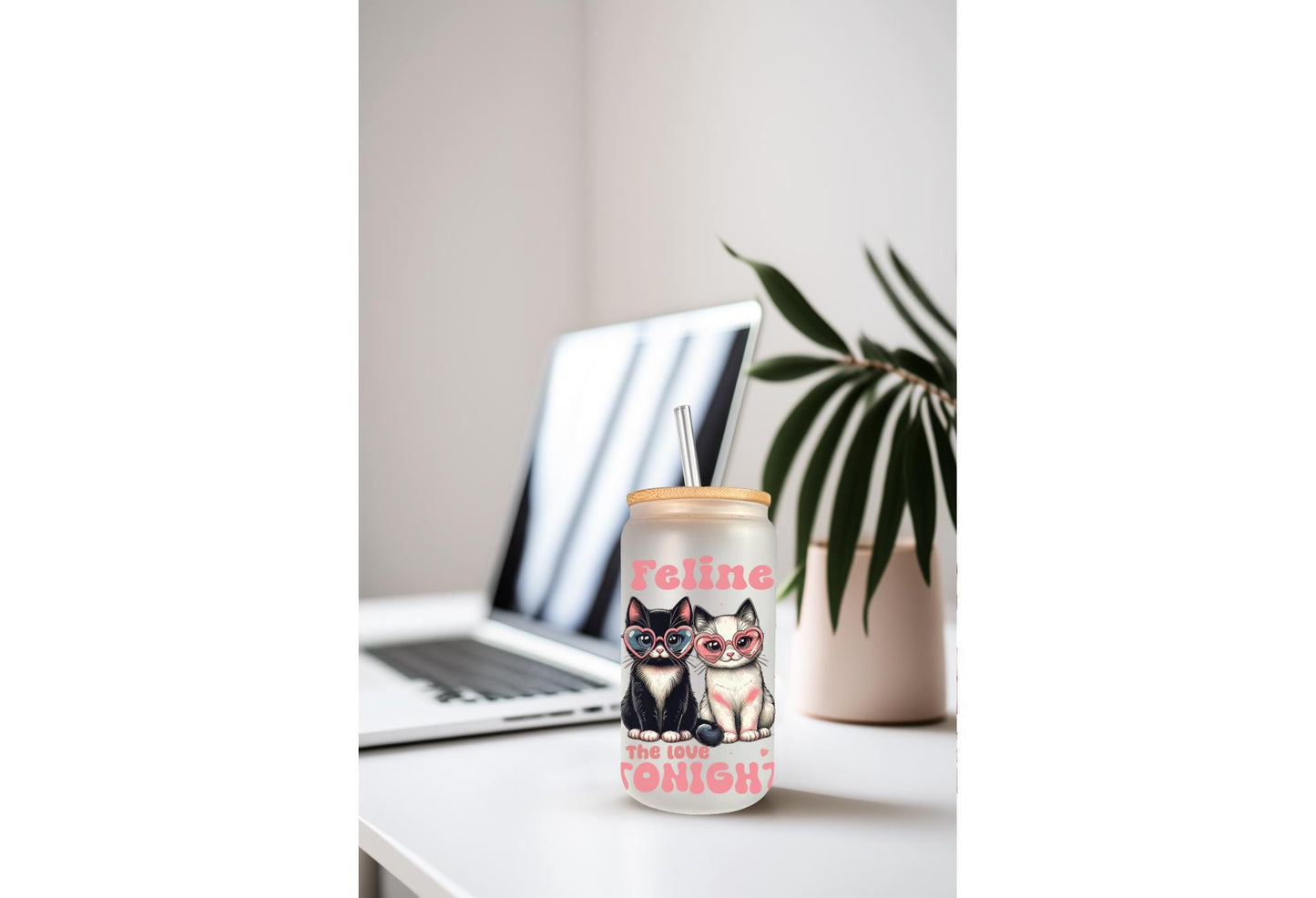 UVDTF Wrap Valentine’s Cat Feline the Love Tonight 16oz Can Glass Mug Tumbler, Valentine wrap, Ready to Apply, Permanent Waterproof Adhesive