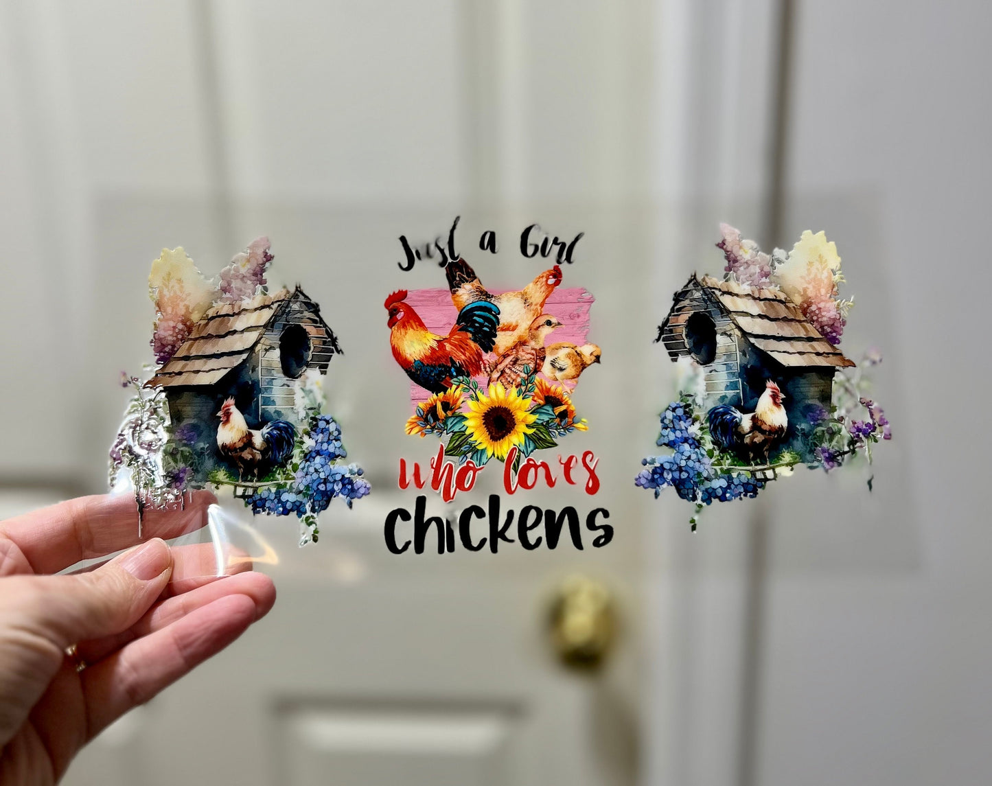 UVDTF Wrap Chickens Just a Girl Who Love 16oz Can Glass Mug Tumbler, Chicken Wrap, Ready to apply, Permanent Adhesive Waterproof