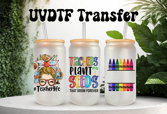 UVDTF Wrap Teacher Plant Seeds for 16oz Can Glass, Mug, Tumbler, Teacher Life, Ready to Apply, Permanent Waterproof Adhesive