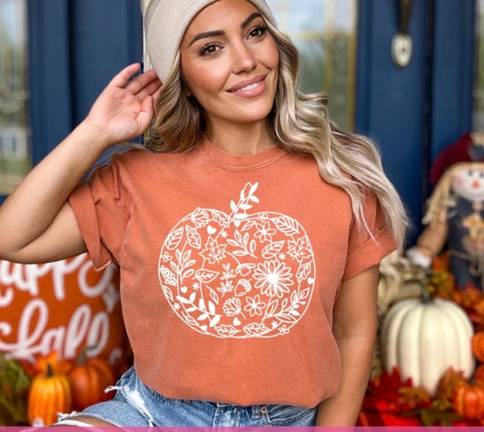 ScreenPrint Transfer Fall Floral Pumpkin, Ready to Press ScreenPrint Transfer, White Ink Screen Print Transfer