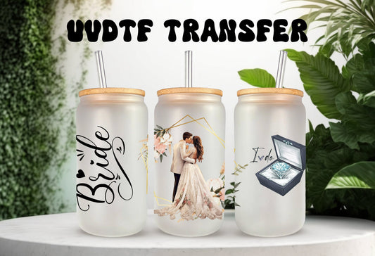 UVDTF Wrap Bride for 16oz Can Glass Mug Tumbler, Ready to Apply, Permanent Waterproof Adhesive