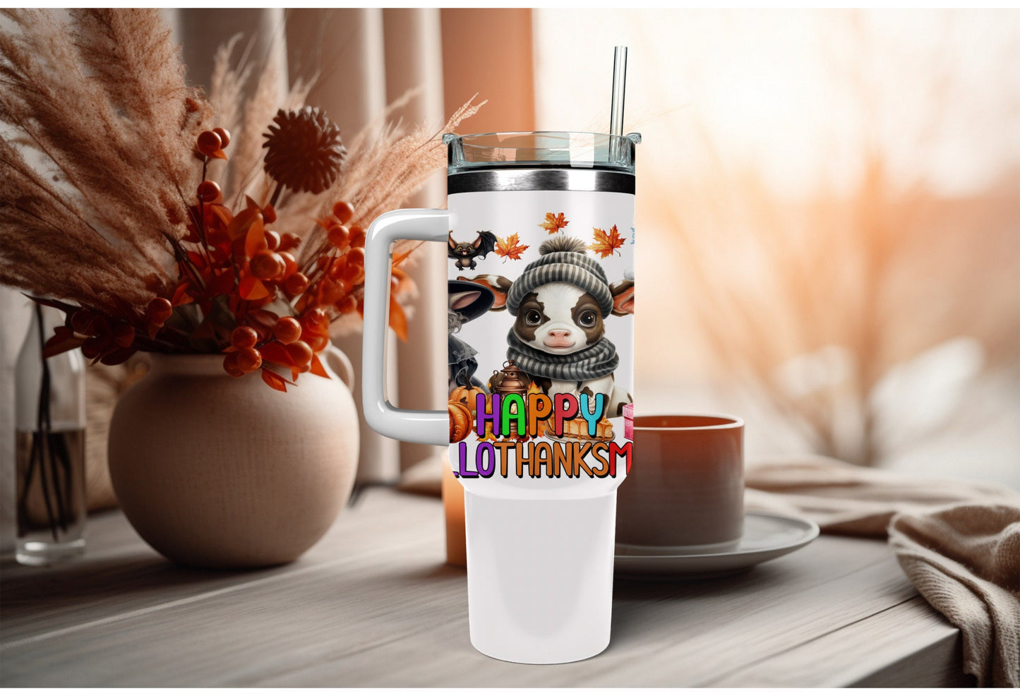 UVDTF Wrap Cows Happy Hallothankmas 16oz Can Glass Mug Tumbler, Ready to Apply, Permanent Waterproof Adhesive