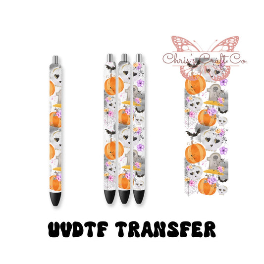 UVDTF Pen Wrap Retro Skull Pumpkin Gravestone Wrap, Halloween Wrap, Permanent Adhesive Waterproof, Ready to apply