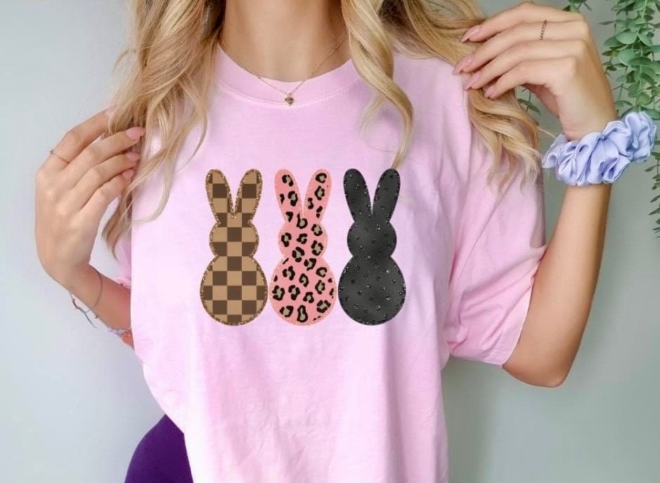 Easter Bunnies Leopard Checkered Colorful, Ready to Press, Screen Print Transfer, Full Color Matte Clear Transfer