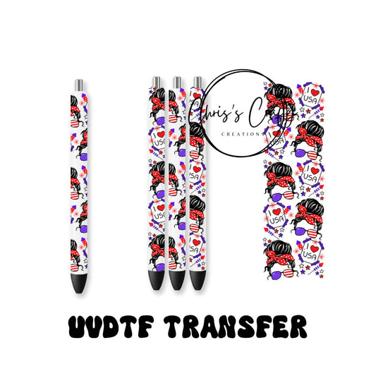 UVDTF Pen Wrap I Love USA Mom Bun Fourth of July Wrap