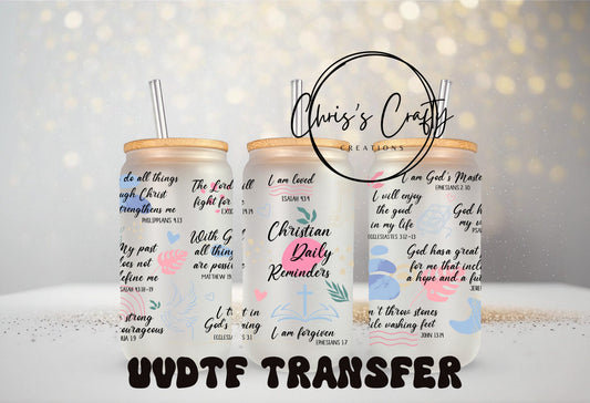 UVDTF Wrap Christian Daily Reminders 16oz Can Glass Mug Tumbler, Ready to apply, Permanent Waterproof Adhesive