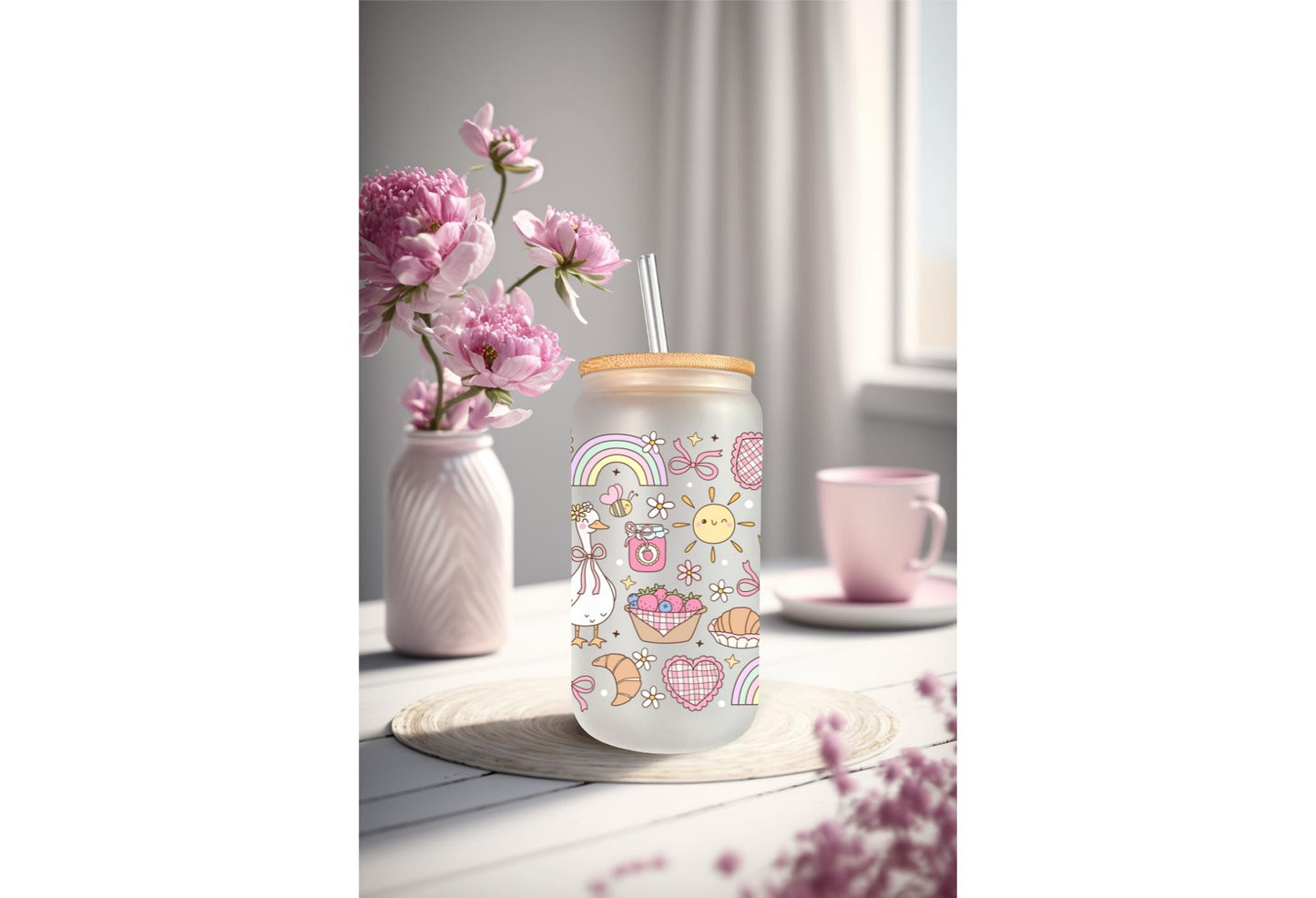 UVDTF Wrap Spring Floral Goose Picnic 16oz Can Glass Mug Tumbler Wrap, White Goose, Ready to apply, Permanent Waterproof Adhesive