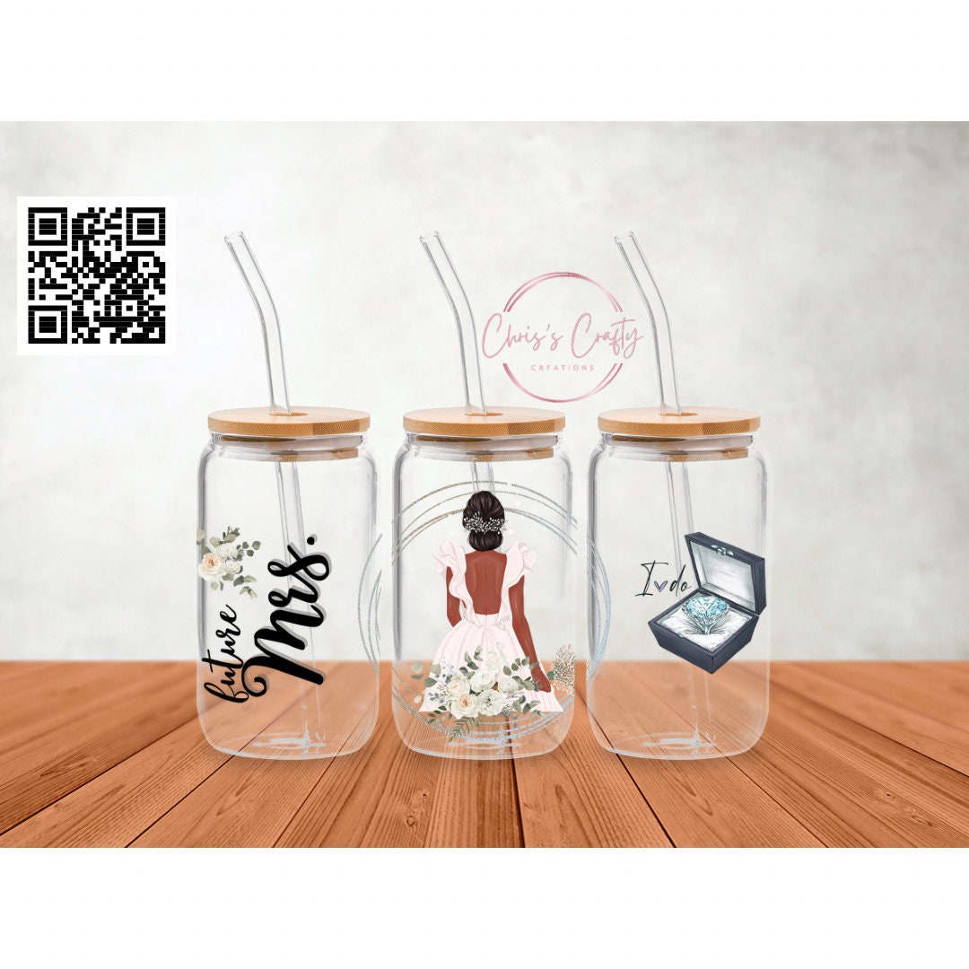 UVDTF Wrap Future Mrs. Bride to be  16oz Can Glass Mug or Tumbler, Ready to apply, Gifts for Her, Wedding gifts, Double Sided Option