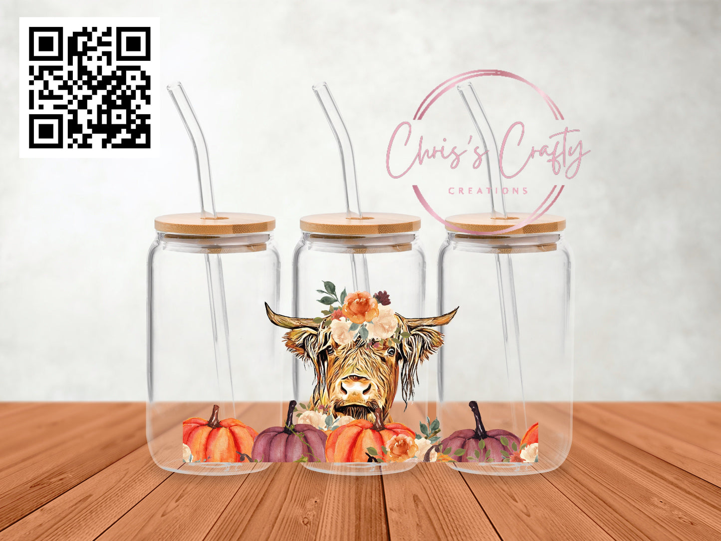 UVDTF Wrap Highland Cow Fall Pumpkins for 16oz Can Glass Mug Tumbler, Ready to apply, Permanent Waterproof Adhesive