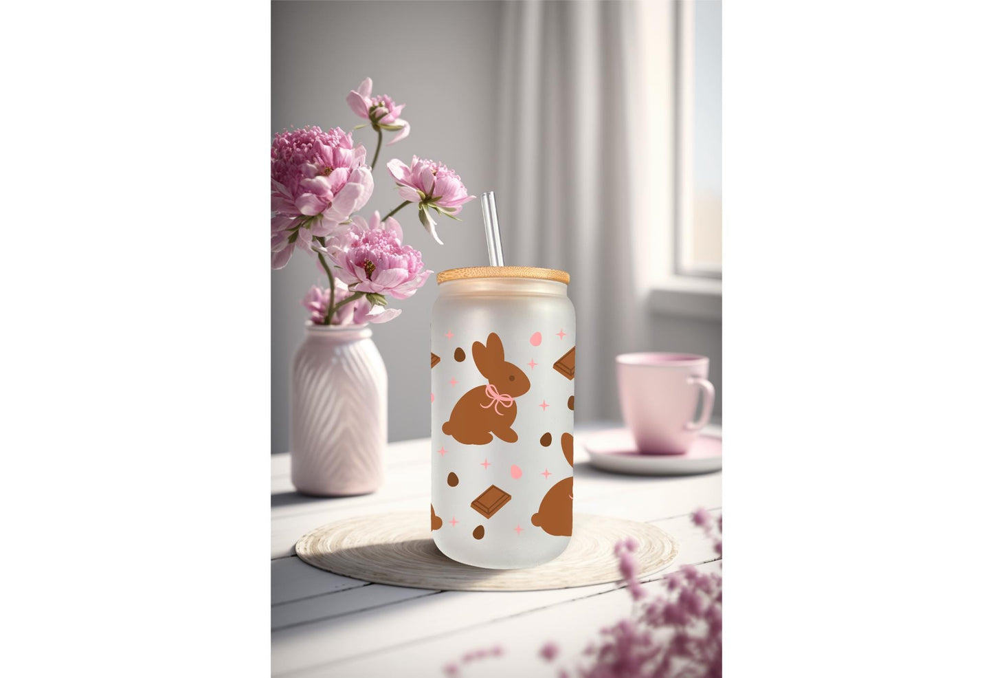 UVDTF Wrap Chocolate Bunnies Easter 16oz Can Glass Mug Tumbler, Bunny Wrap, Ready to Apply, Permanent Waterproof Adhesive