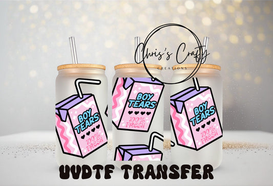 UVDTF Wrap Boys Tears Juice Box 16oz Can Glass Mug Tumbler, Ready to Apply, Permanent Waterproof Adhesive