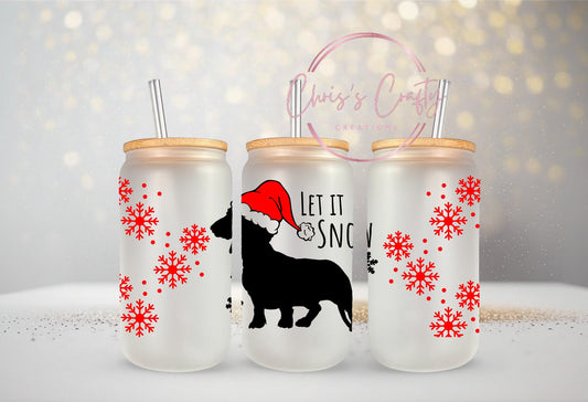 UVDTF Wrap Santa Dachshund Let it Snow for 16oz Can Glass Mug Tumbler, Ready to Apply, Permanent Waterproof Adhesive