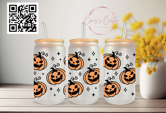 UVDTF Wrap Halloween Jack O Lantern for 16oz Can Glass Mug Tumbler, Ready to Apply, Permanent Waterproof Adhesive