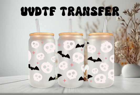 UVDTF Wrap Skull  Bats for 16oz Can Glass, Mug, or Tumbler, Halloween Candy, Ready to apply, Permanent Adhesive Waterproof