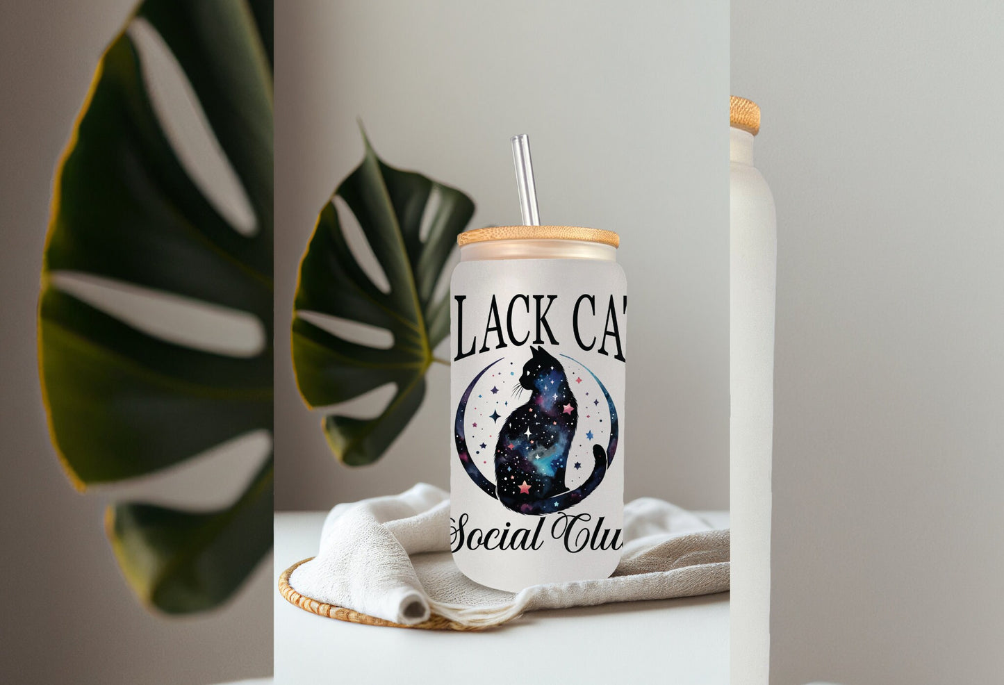 UVDTF Wrap Black Cat Social Club Coquettes Bows 16oz Can Glass Mug Tumbler, Ready to apply, Permanent Waterproof Adhesive