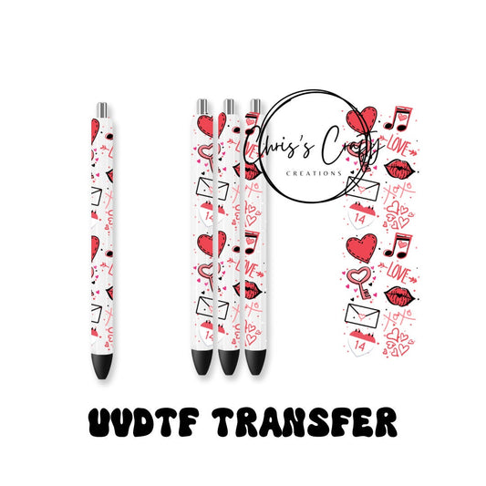 UVDTF Pen Wrap Valentines Hearts, Love Envelop Lips Wrap, Ready to Apply, Permanent Waterproof Adhesive