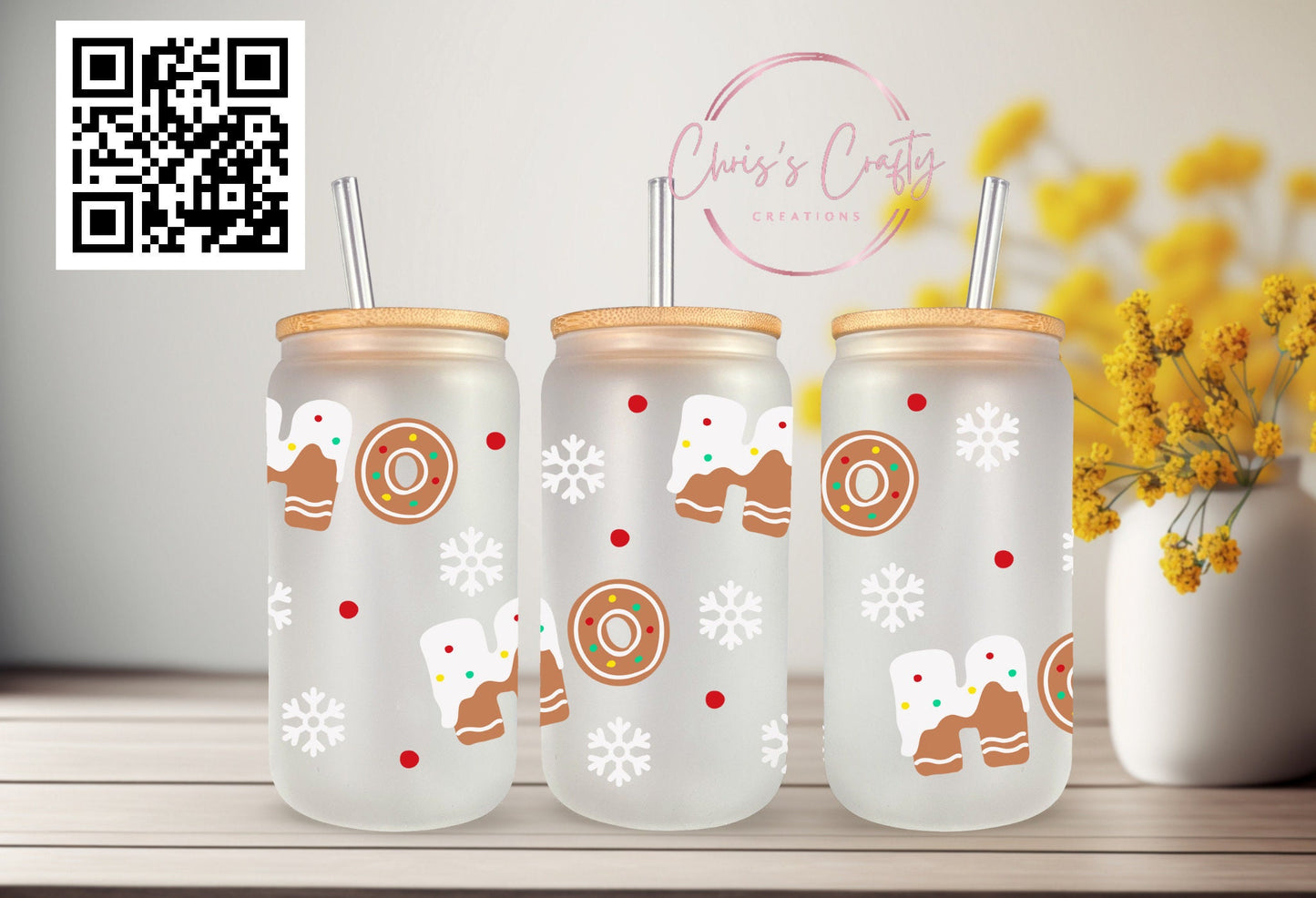 UVDTF Wrap for Christmas Ho Ho Ho 16 z can glass Mug Tumbler, Ready to Apply, Permanent Adhesive Waterproof