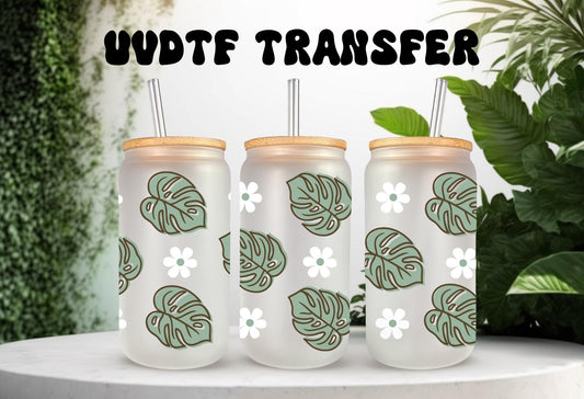 UVDTF Wrap Monstera Daisy Plants for 16oz Can Glass Mug Tumbler,  Plant Daisy Wrap, Ready to Apply, Permanent Waterproof Adhesive