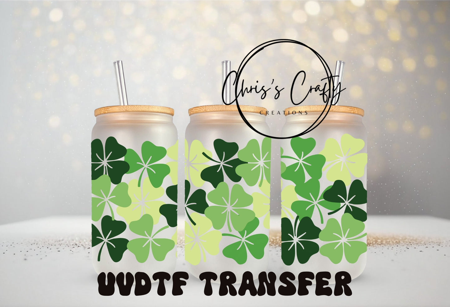 UVDTF WRAPS St. Patrick Clover Leopard Bundle Set of 4 for 16oz Mug Tumbler, Ready to apply, Permanent Waterproof Adhesive