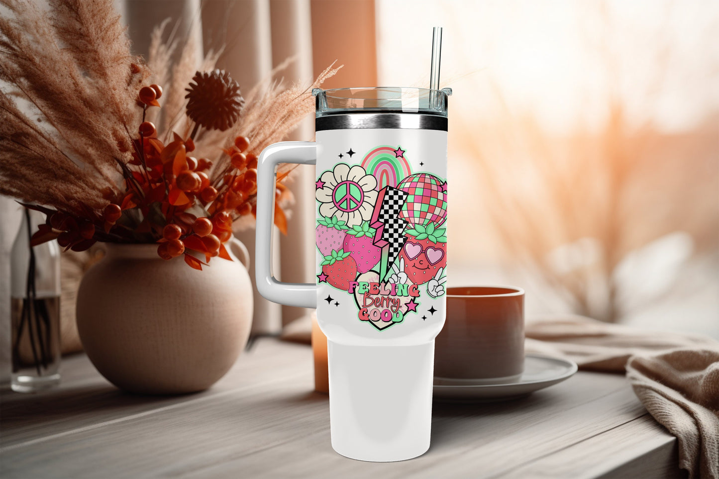 UVDTF Decal Feeling Berry Good Collage 16oz Can Glass Mug Tumbler, Ready to Apply, Permanent Waterproof Adhesive, add on a cup