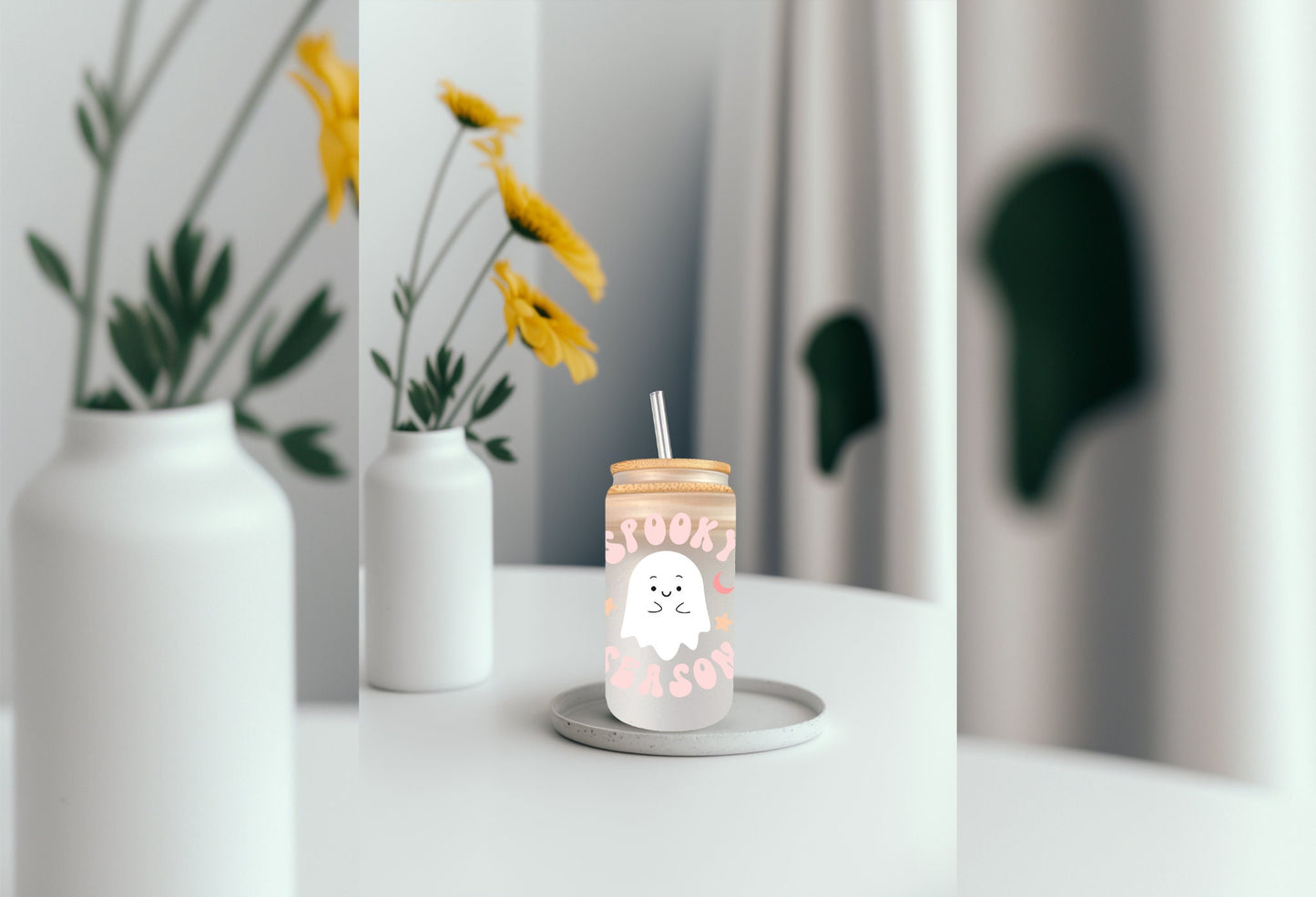 UVDTF Wrap Ghost Spooky Season Halloween 16 oz Can Glass Mug Tumbler, Ready to apply, Permanent Waterproof Adhesive
