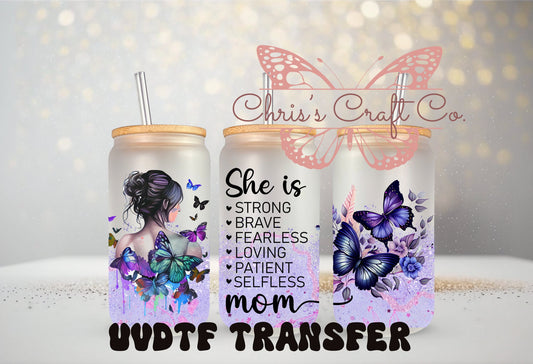UVDTF Wrap Mom Strong for 16oz Can Glass Mug Tumbler, Ready to Apply, Permanent Waterproof Adhesive
