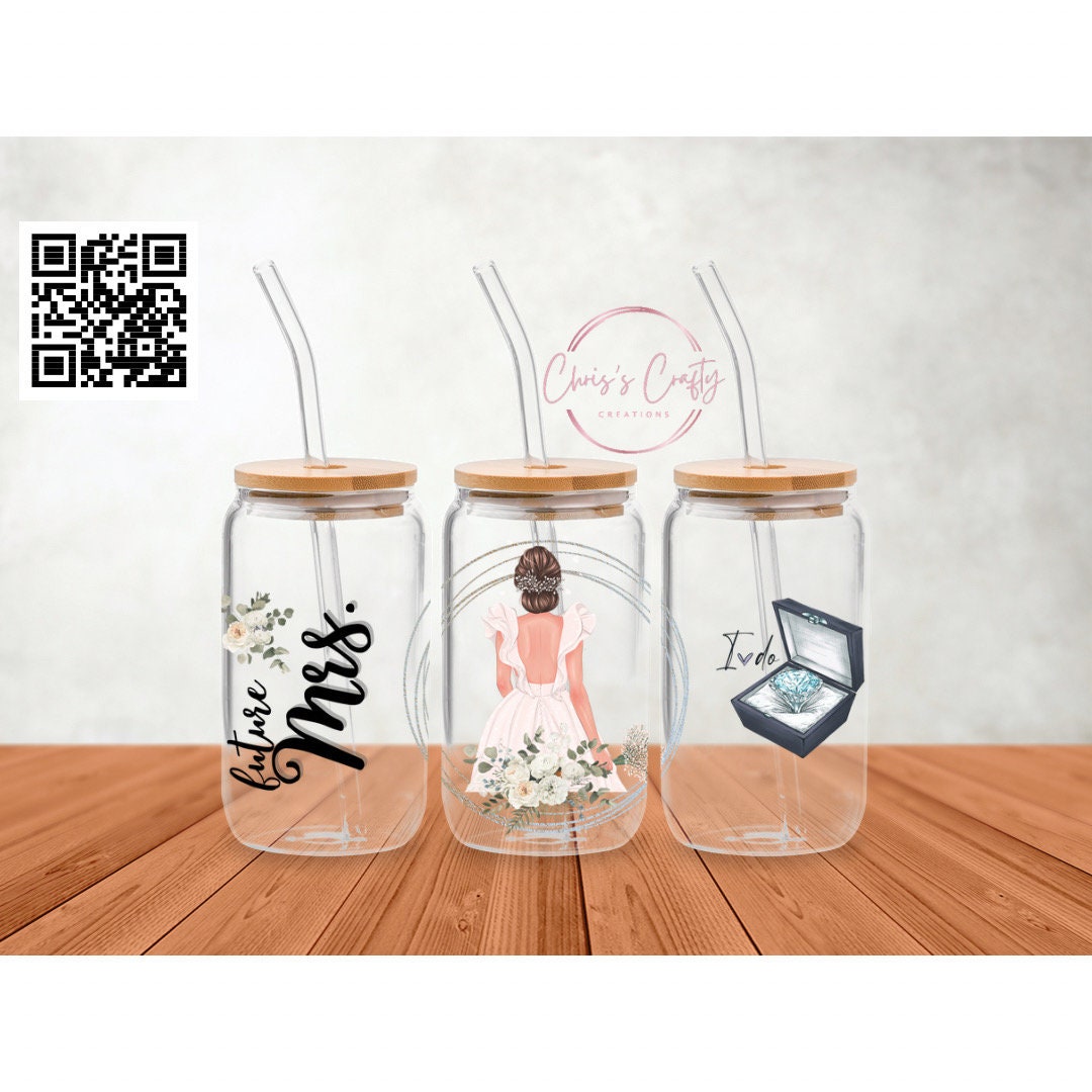 UVDTF Wrap Future Mrs. Bride to be  16oz Can Glass Mug or Tumbler, Ready to apply, Gifts for Her, Wedding gifts, Double Sided Option