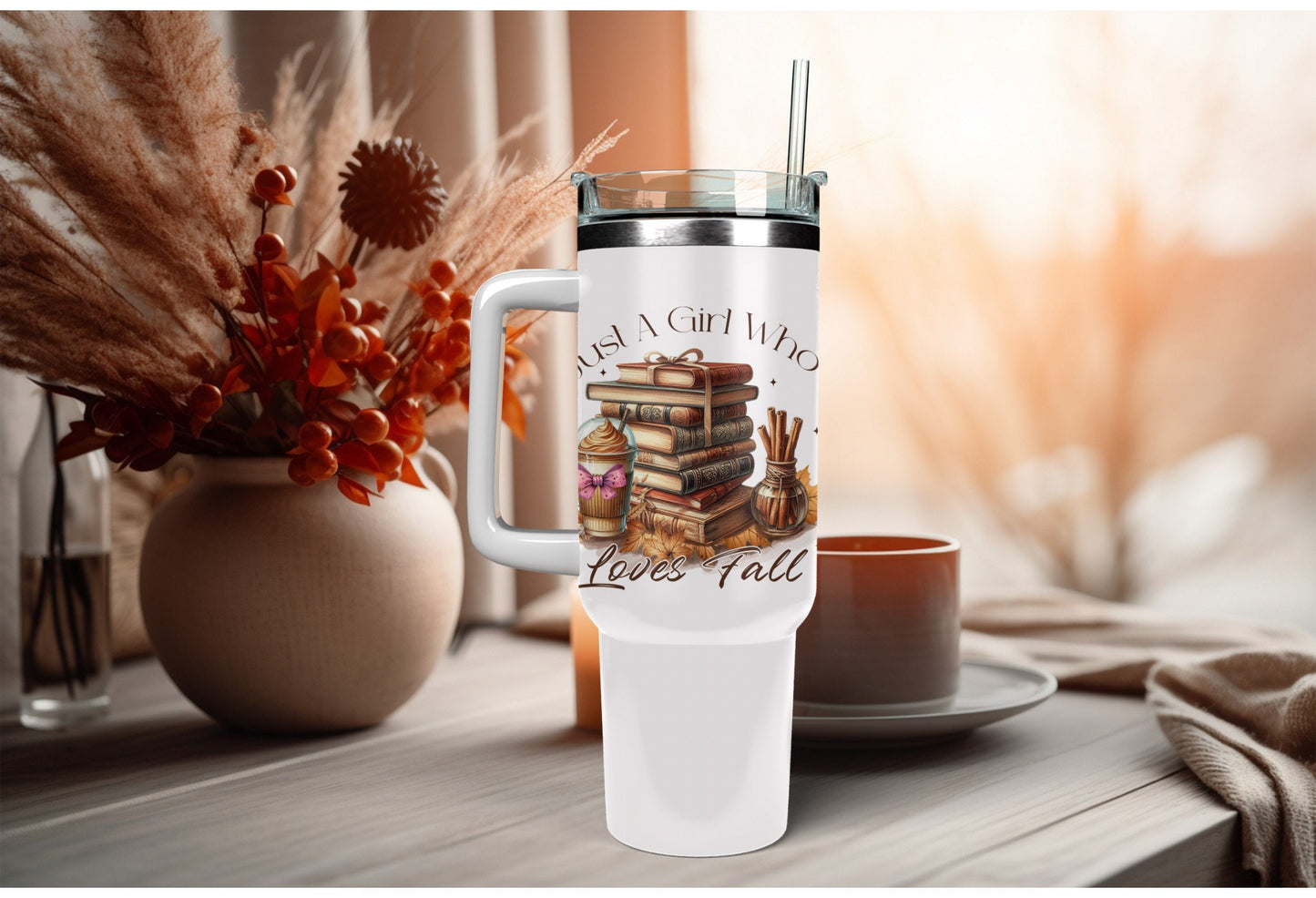 UVDTF Wrap Just a Girl Who Loves Fall Books for 16oz Can Glass or 40oz Tumbler, Ready to apply, Permanent adhesive, Double Sided option