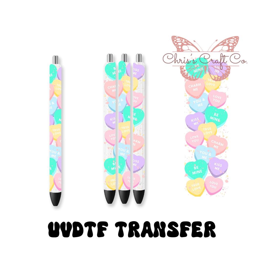 UVDTF Pen Wrap Valentines Conversation Hearts, Heart Wrap, Ready to Apply, Permanent Waterproof Adhesive