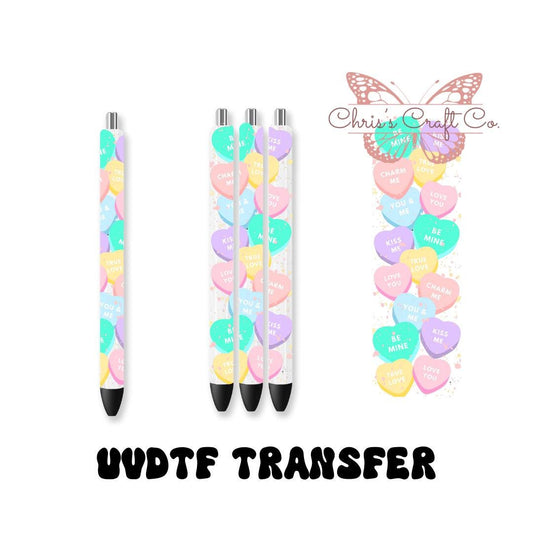 UVDTF Pen Wrap Valentines Conversation Hearts, Heart Wrap, Ready to Apply, Permanent Waterproof Adhesive