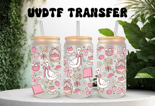 UVDTF Wrap Strawberry Cottage Core Goose 16oz Can Glass Mug Tumbler Wrap, Ready to apply, Permanent Waterproof Adhesive