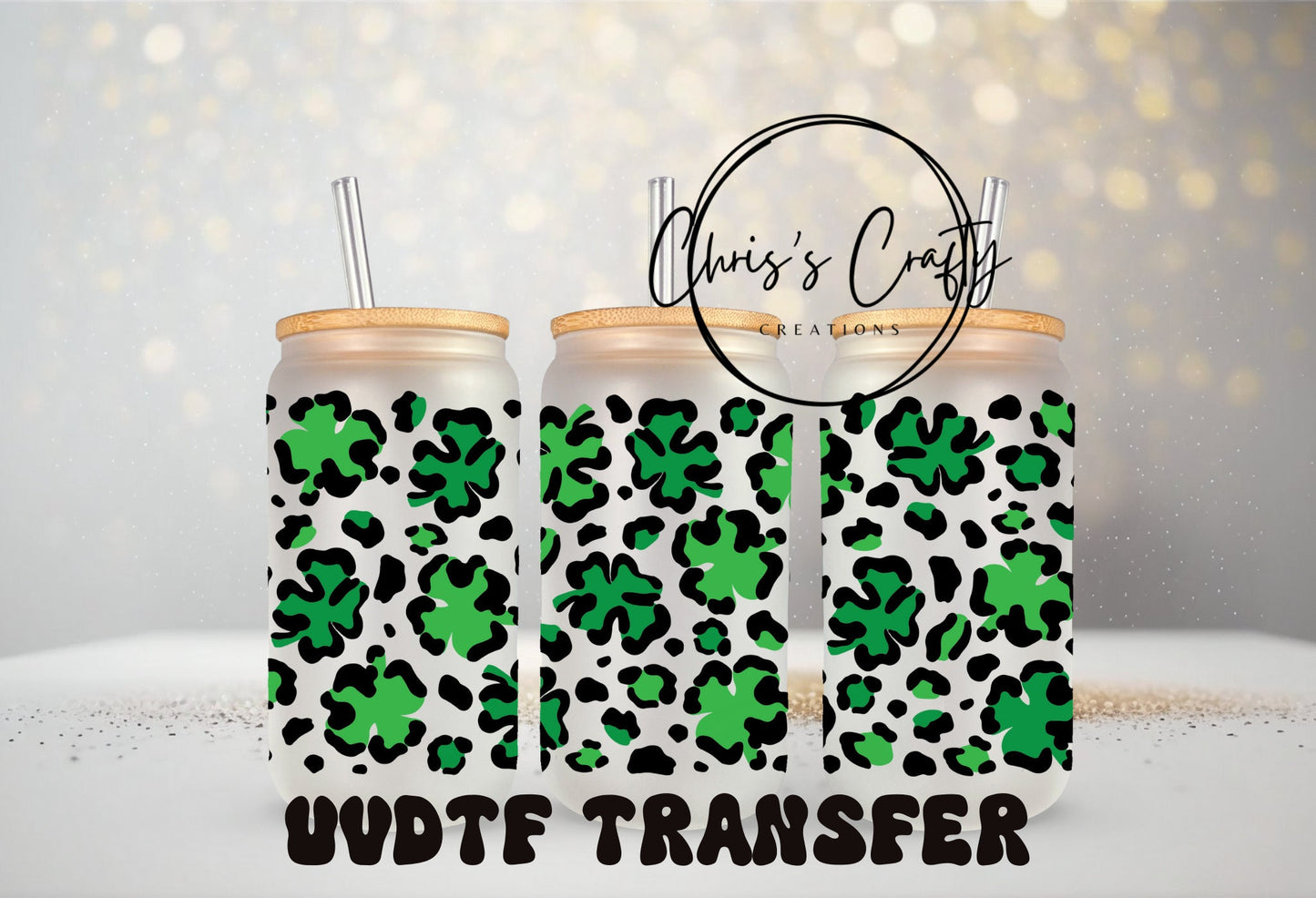 UVDTF WRAPS St. Patrick Clover Leopard Bundle Set of 4 for 16oz Mug Tumbler, Ready to apply, Permanent Waterproof Adhesive