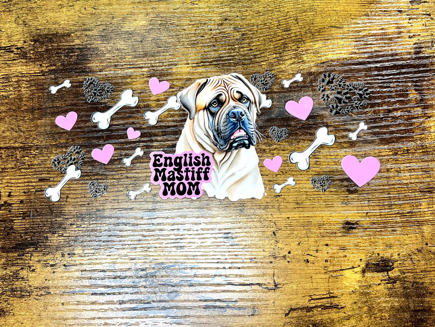UVDTF Wrap English Mastiff 16oz Can Glass Wrap Mug Tumbler, Ready to Apply, Permanent Waterproof Adhesive