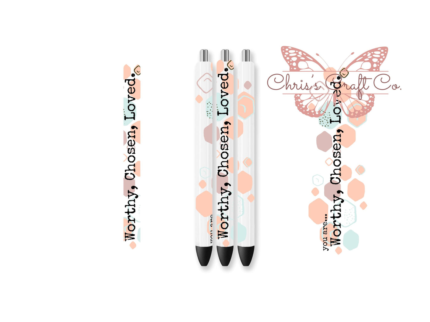 UVDTF Wrap Positive Quote for Ink Joy or Glitter Metal Pen, Worthy Chosen Love Pen Wrap, Ready to apply, Permanent Waterproof Adhesive