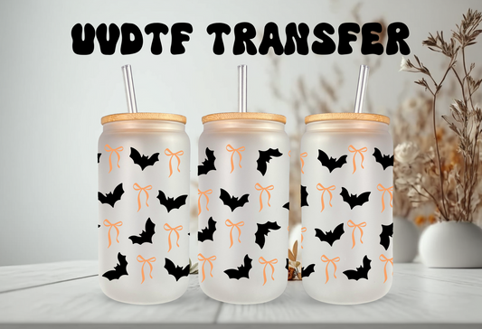 UVDTF Wrap Halloween Bats and Bows 16oz Can Glass, Mug /tumbler, Ready to Apply, Permanent Waterproof Adhesive