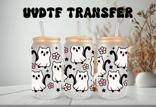 UVDTF Wrap Halloween Ghost Cat for 16oz Can Glass Mug Tumbler, Halloween Wrap, Ready to apply, Permanent Waterproof Adhesive