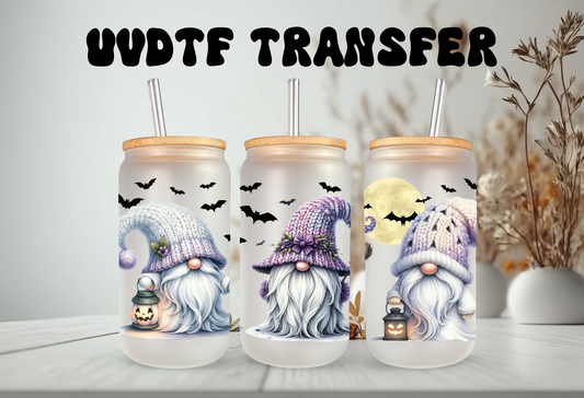 UVDTF Wrap Halloween Gnomes Bats 16oz Can Glass Mug Tumbler, Gnome Wrap, Ready to apply, Permanent Waterproof Adhesive
