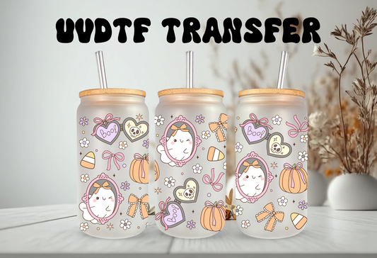 UVDTF Wrap Coquette Spooky Ghost Frames for 16oz Can Glass Mug Tumbler, Halloween Wrap, Ready to apply, Permanent Waterproof Adhesive (Copy)