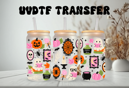 UVDTF Wrap Witchy Boo Crew 16oz Can Glass, Mug, Tumbler, Halloween, Ready to apply, Permanent Waterproof Adhesive