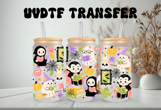 UVDTF Wrap Ghostly Book Club 16oz Can Glass, Mug, Tumbler, Halloween, Ready to apply, Permanent Waterproof Adhesive